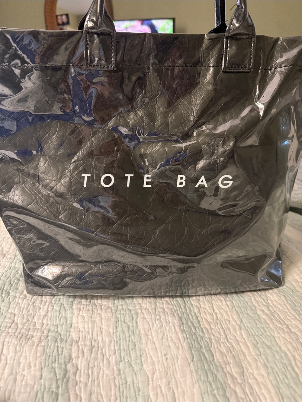 Tote Bag Black Quilted Vinyl Tote Bag